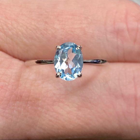 Genuine 1 Carat Aquamarine Oval Solitaire Ring ~ Dainty March Birthstone Ring - Picture 6 of 15
